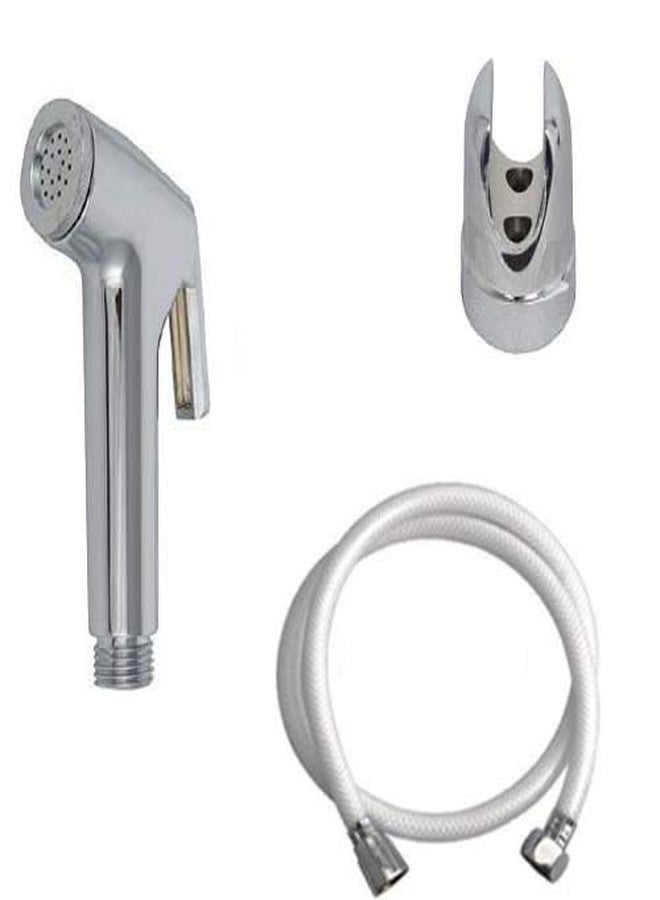SHRUTI Plastic Hand Shower, Health Faucet, Bathroom Faucet with 1.5mtr PVC White Shower Tube and Chrome Plated Stand and Fitting Screw (8 cm x 6 cm x 2 cm, Metallic,-(1176-1162 White) - Image 1